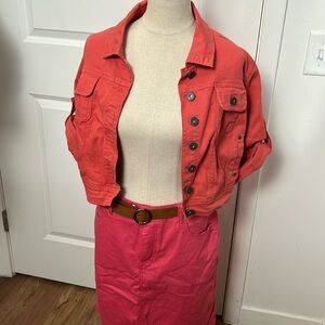 Coral Cropped Denim Jacket
